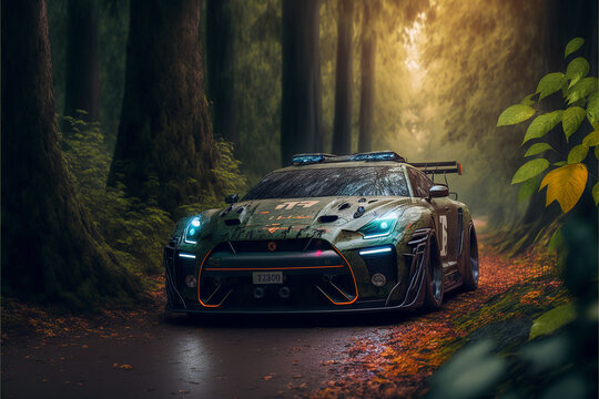 carro gtr esportivo em floresta 
