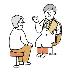 診察を受ける中年男性と医者のイラスト素材　イエロー