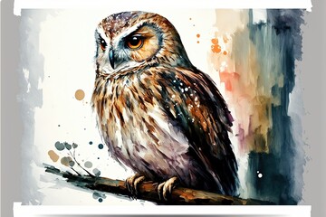 Beautiful owl painting on white background. AI digital illustration