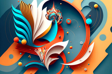 Geometric Dreamscapes: A 3D Render of a Background Design with Abstract Shapes, Flowing in a New, Imaginative and Creative World