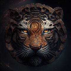 Fototapeta na wymiar Mystic tiger face with amazing shapes and frightening look. AI digital illustration