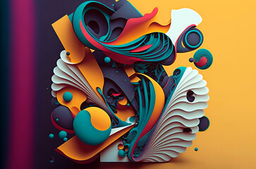 Geometric Mastery: A Vector Art Design of a Background with Abstract Shapes, 3D Render with 5 Beautiful Vector Art, Curvilinear Vector Polygons, Intricate Detailing