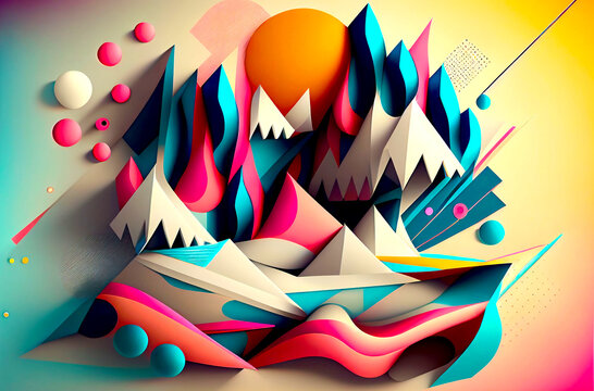 Geometric Dreamscapes: A 3D Render of a Background Design with Abstract Shapes, Flowing in a New, Imaginative and Creative World