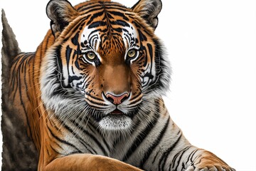 Beautiful tiger with imposing pose on white background. AI digital illustration