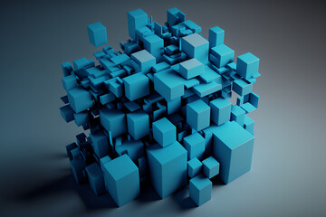 abstract blue cubes background made of random sized cmaller cubes