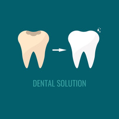 Dental treatment, dental icon. Caries and a healthy tooth. Vector illustration design for dentist.