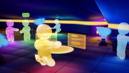 virtual universe user do learning online or internet education - industrial 3D illustration