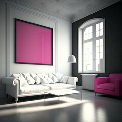 A blank pink painting in a minimalist room creates a sense of emptiness.
