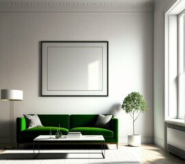 Obraz na płótnie Canvas A blank white painting in a minimalist room creates a sense of emptiness. 