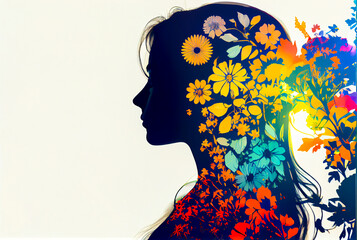concept valentine woman day , beautiful girl silhouette with butterfly. Vector
