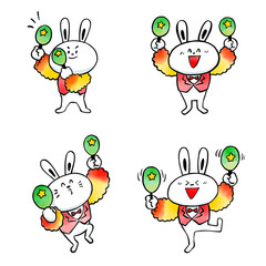 マラカスでダンスするウサギのセット