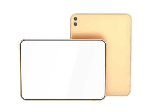 Two rose gold colored tablet computers on transparent background, front view