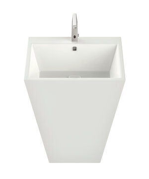 Floor-mounted wash basin with sensor faucet on transparent background, front view