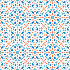 Seamless pattern with arabic geometric ornament. Vector colorful abstract oriental mosaic background