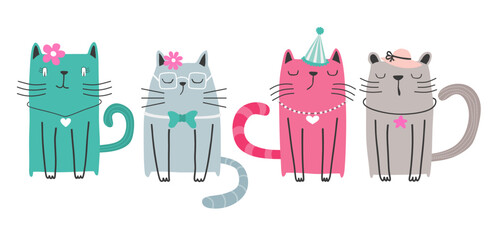 Set of cute cat sitting. © andin