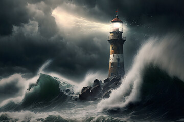 Fototapeta na wymiar Lighthouse in the storm. 3d illustration