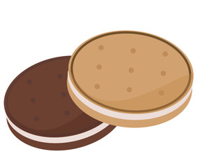 バニラビスケットとココアサンド。チョコレート味のクッキー。ベクターイラスト