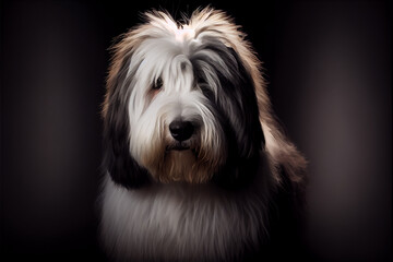 portrait of a old english sheepdog on a black background. generative ai