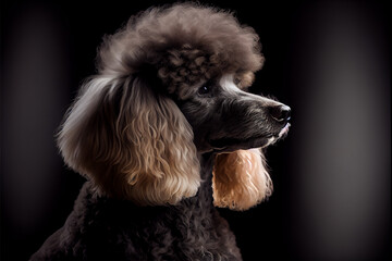 portrait of a poodle dog on a black background. generative ai