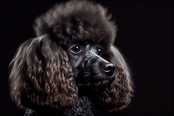 portrait of a poodle dog on a black background. generative ai