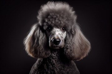 portrait of a poodle dog on a black background. generative ai