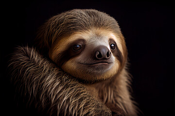 portrait of a sloth on a black background. generative ai