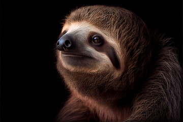 portrait of a sloth on a black background. generative ai - obrazy, fototapety, plakaty