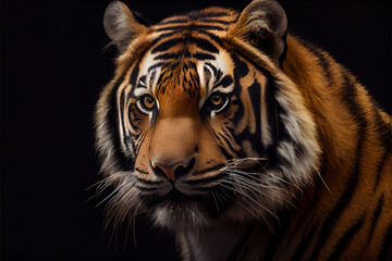Fototapeta na wymiar portrait of a tiger on a black background. generative ai