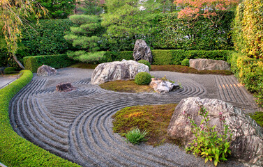 The rock stone garden of Taizo-in temple. Kyoto. Japan