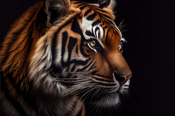 Fototapeta na wymiar portrait of a tiger on a black background. generative ai