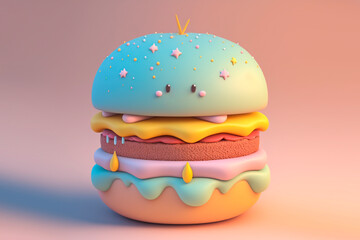 Concept Burger in soft colors and kawaii style Generative AI Technology