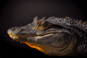 Fototapeta premium portrait of a alligator on a black background. generative ai