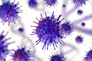 Kraken variant XBB.1.5. Molecules of coronavirus on white. Covid new strain. Mutated Kraken bacteria in human body. Deadly epidemic viruses. Kraken covid 2023 pandemic. 3d rendering.