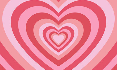 Vector tunnel romantic hearts in pink colors. Retro background in trendy 70s, 80s style.