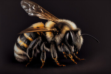 Fototapeta portrait of a bee on a black background. generative ai obraz