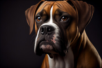 portrait of a boxer dog on a black background. generative ai
