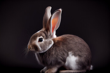 portrait of a bunny on a black background. generative ai