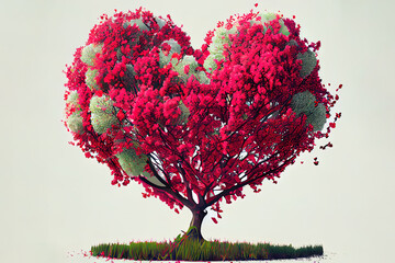 Excellent Digital art illustration of red blossom tree in heart shape
