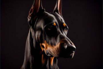 portrait of a doberman dog on a black background. generative ai