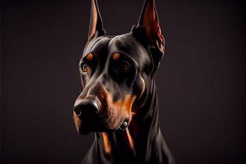portrait of a doberman dog on a black background. generative ai