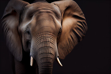Fototapeta na wymiar portrait of a elephant on a black background. generative ai