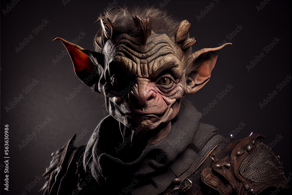 Wall mural portrait of a goblin on a black background. generative ai