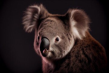 portrait of a koala on a black background. generative ai