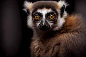 Obraz premium portrait of a lemur on a black background. generative ai
