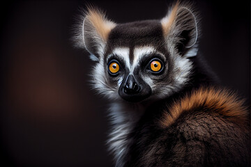 portrait of a lemur on a black background. generative ai - obrazy, fototapety, plakaty