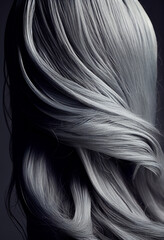 Naklejka premium Perfekte, gesunde und glänzende graue Haare im Fokus eines Portraits. Perfekt für Friseur- Haarfarbe- und Shampoo- werbung. -Generative Ai