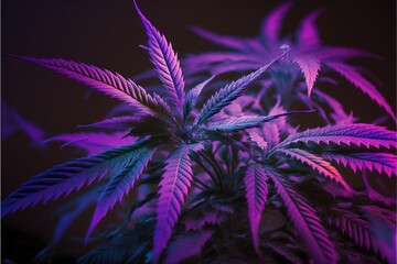 Marijuana Plant With Purple Neon Light Generative AI