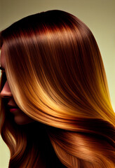 
Perfekte, gesunde und glänzende Haare mit Strähnen im Fokus eines Portraits. Perfekt für Friseur- Haarfarbe- und Shampoo- werbung. -Generative Ai