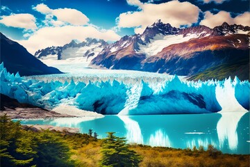 Fototapeta na wymiar View of glacier Perito Moreno (Glaciar Perito Moreno) located in national park Los Glyacious. Patagonia, Argentina.AI
