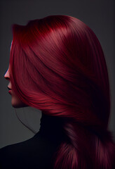 Perfekte, gesunde und glänzende rote Haare im Fokus eines Portraits. Perfekt für Friseur- Haarfarbe- und Shampoo- werbung. -Generative Ai